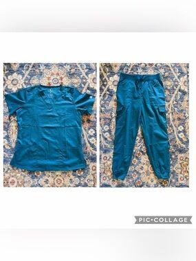 New women’s Butter Soft flxtek scrub set teal aqua size medium